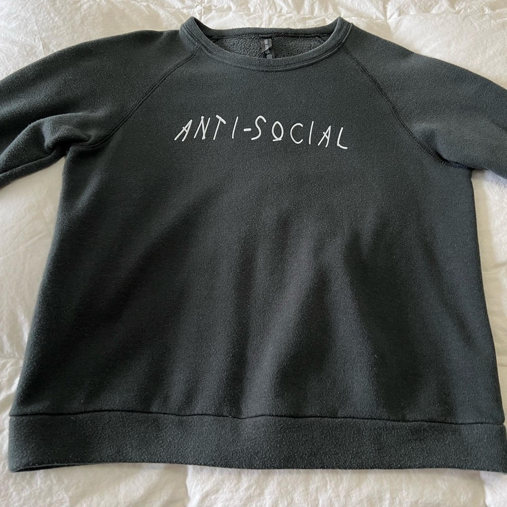 Crewneck Sweatshirt~ Size Medium “Anti-Social” Distressed Black.